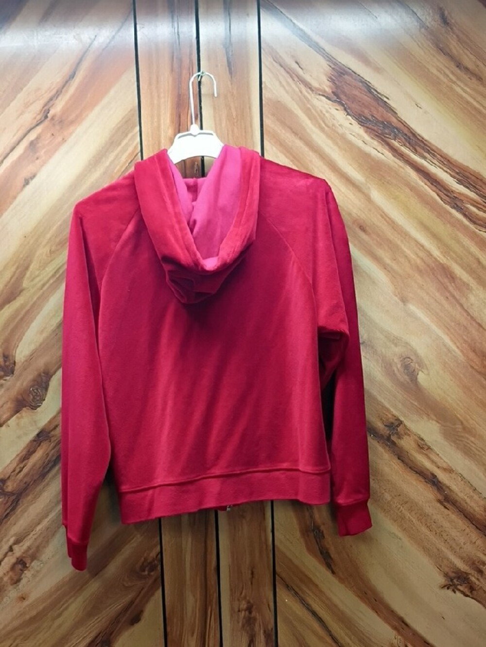 Vintage Mountain Lake Red Velour Hoodie & Drawstring Joggers Set Size M - Picture 3 of 8